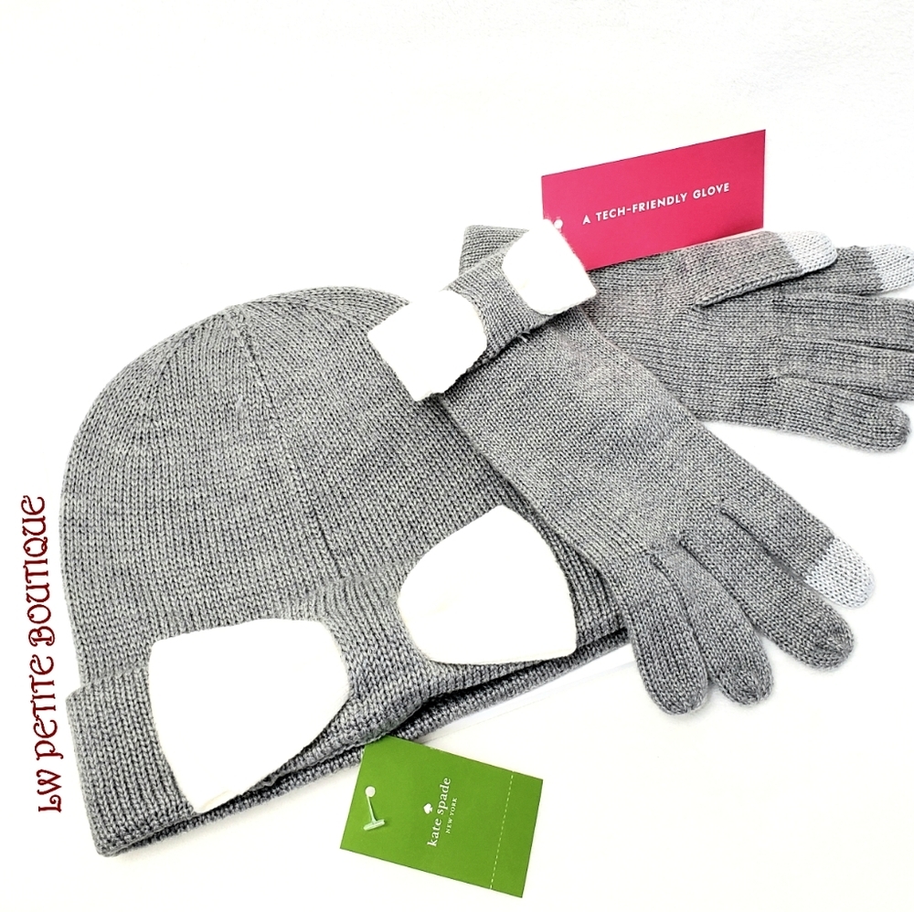 Kate Spade NY Gray Beanie and Glove Bow Boxed Set
